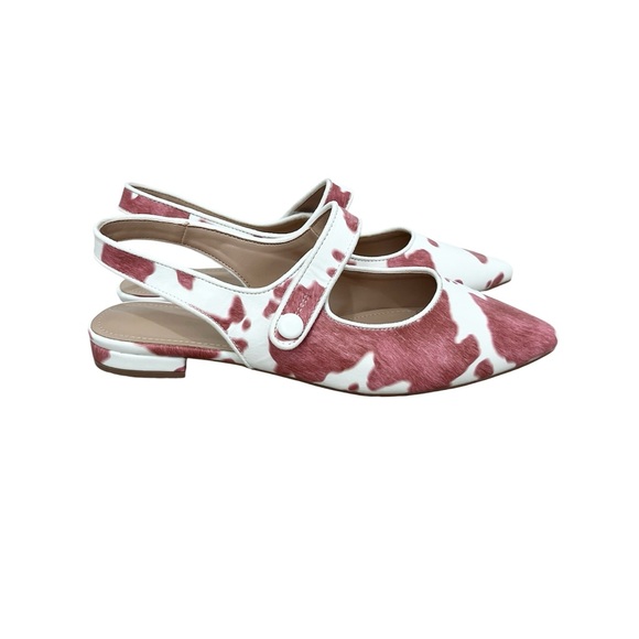 Stylish Women's Pink & White Cow Print Pointed Toe Mary Jane Flats Size: 7.5 - Picture 2 of 9